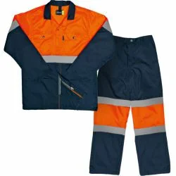 Safety helmet and high visibility vest close up